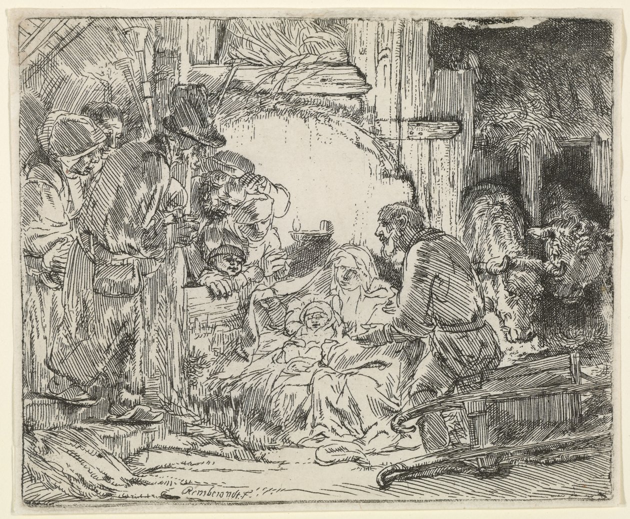 Paimenten palvonta, lamppu, 1654 tekijältä Rembrandt van Rijn