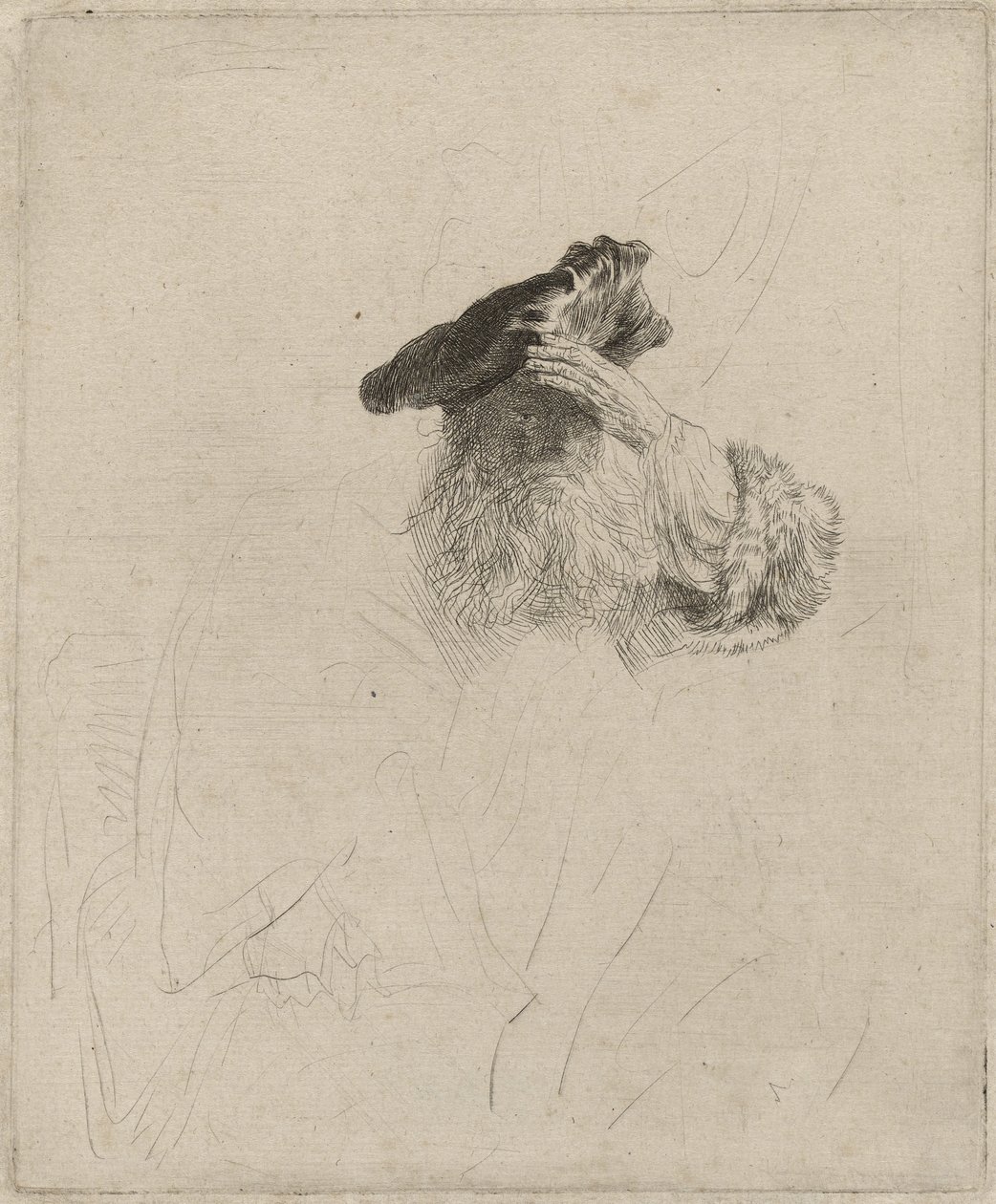 Vanha mies varjostaa silmänsä kädellä, n. 1639 tekijältä Rembrandt van Rijn