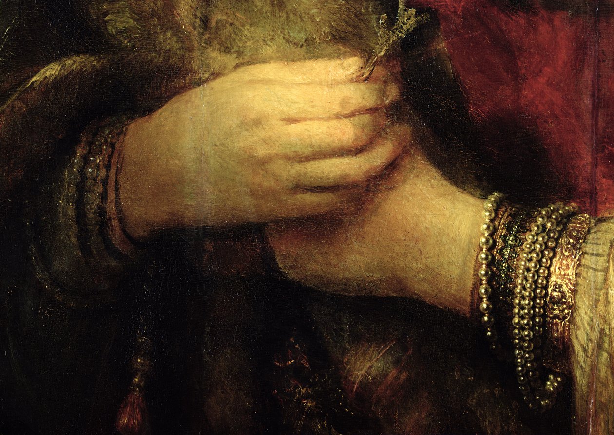 Muotokuva Saskia van Uylenburghista (1612-42) rikkaassa puvussa (yksityiskohta) (katso 244316) tekijältä Rembrandt van Rijn