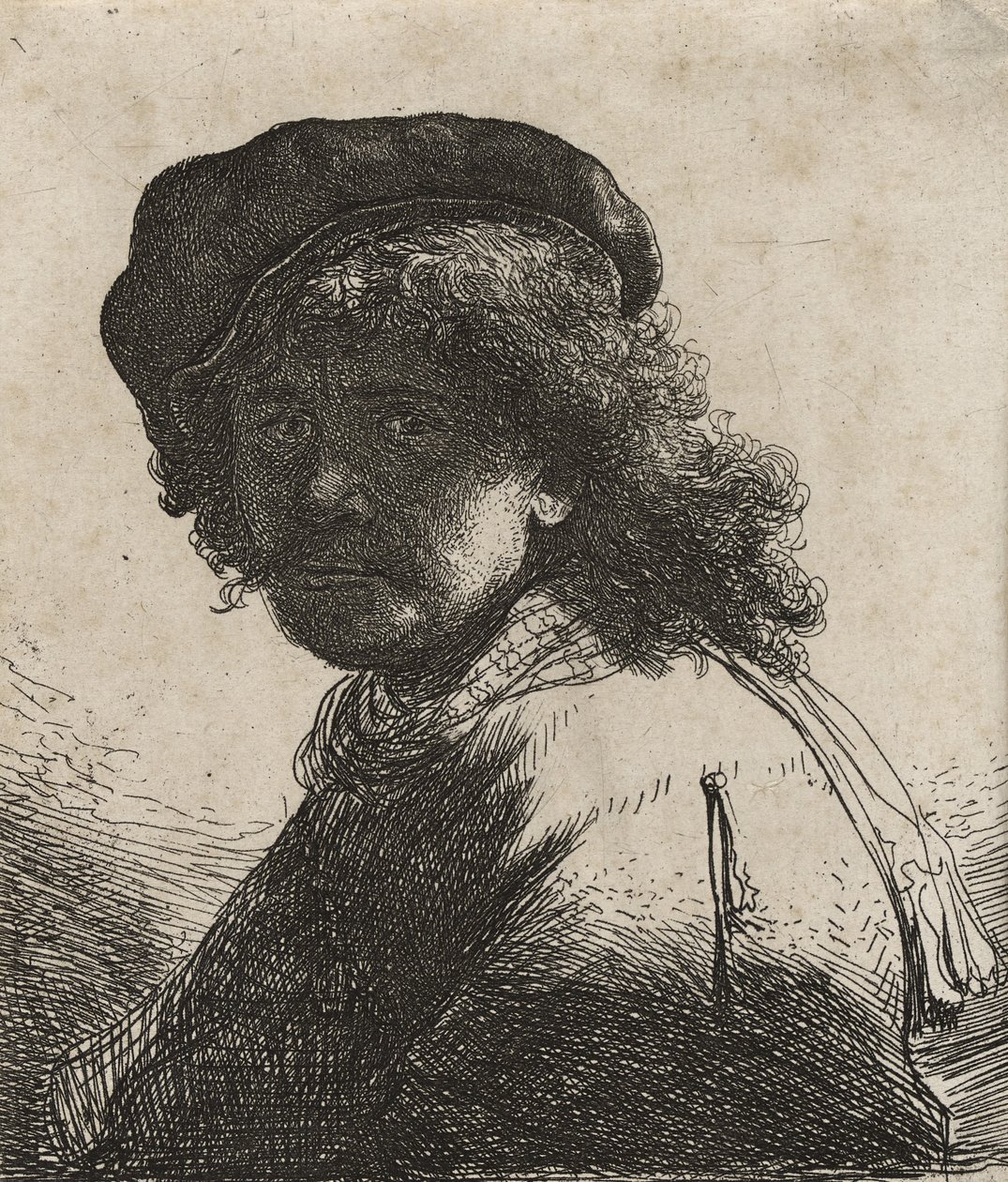 Rembrandt lippassa ja huivissa, n. 1663 tekijältä Rembrandt van Rijn