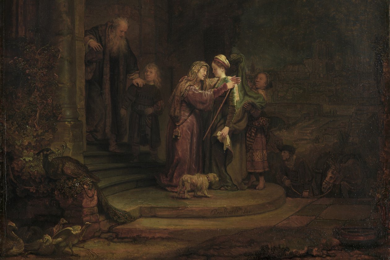 The Visitation, 1640 (öljy setrilevylle) (909142:n yksityiskohta) tekijältä Rembrandt van Rijn