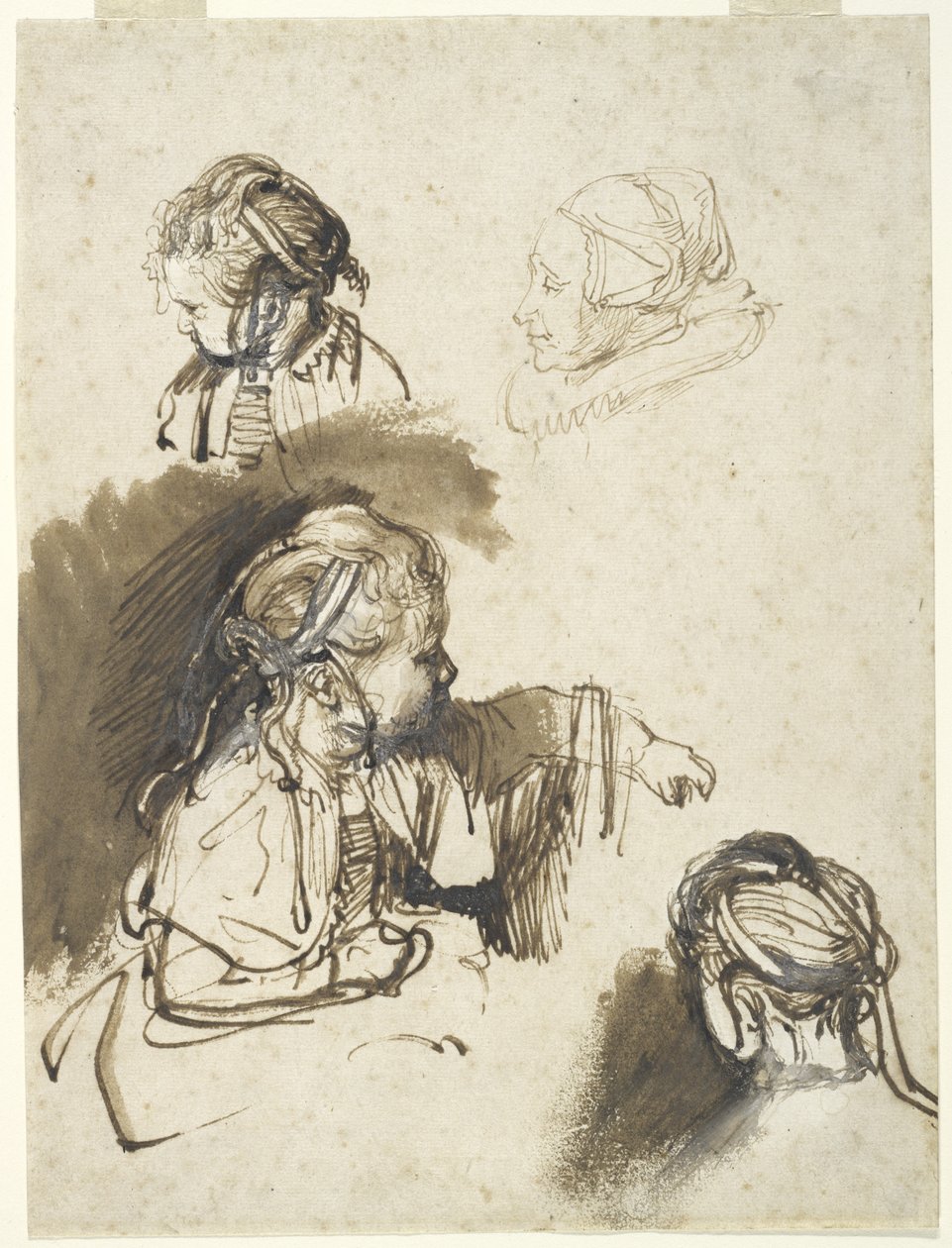 Kolme tutkimusta lapsesta ja yhdestä vanhasta naisesta (kynä ja muste wc:llä paperilla) tekijältä Rembrandt van Rijn