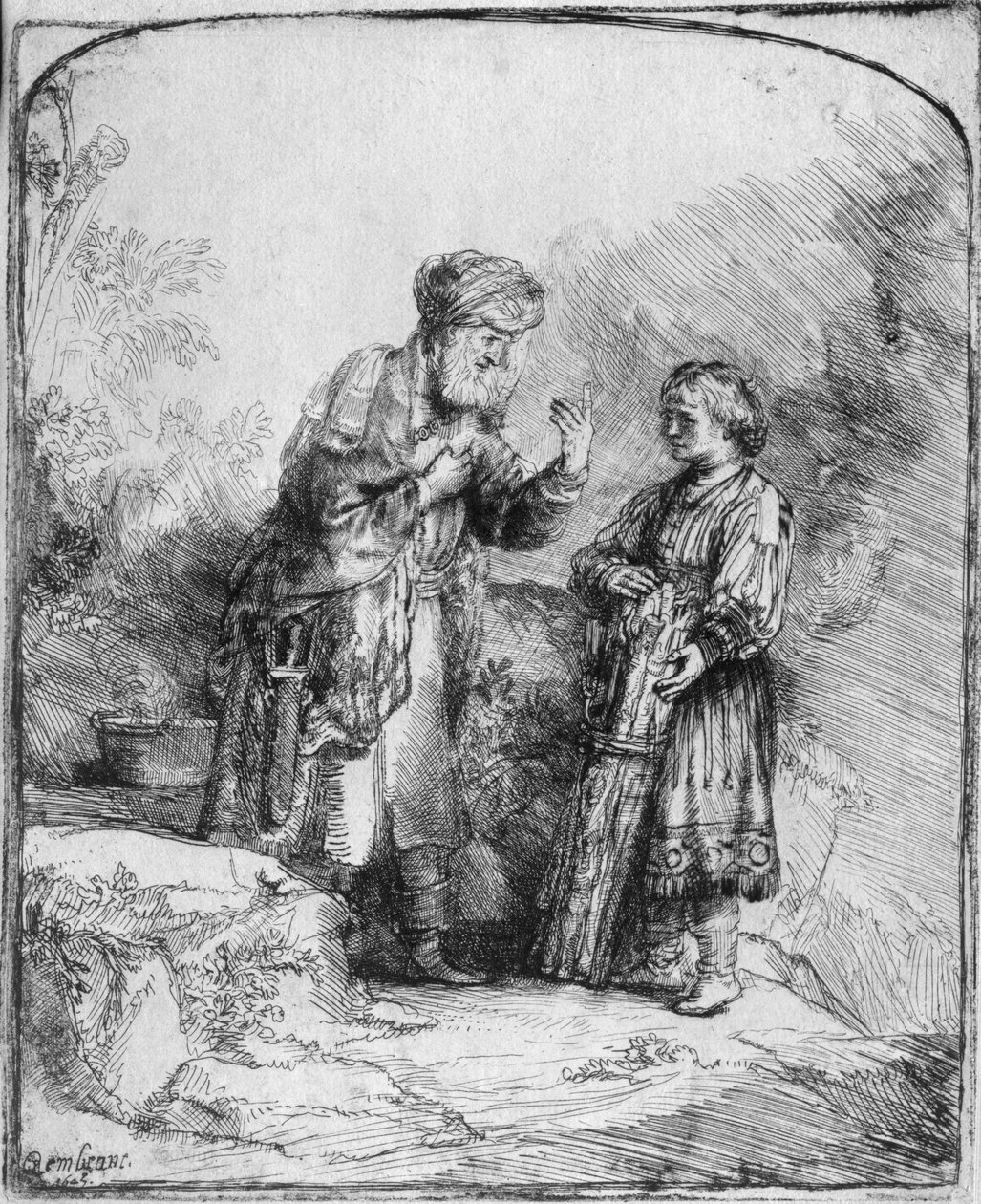 Abraham ja Iisak, 1645 tekijältä Rembrandt van Rijn
