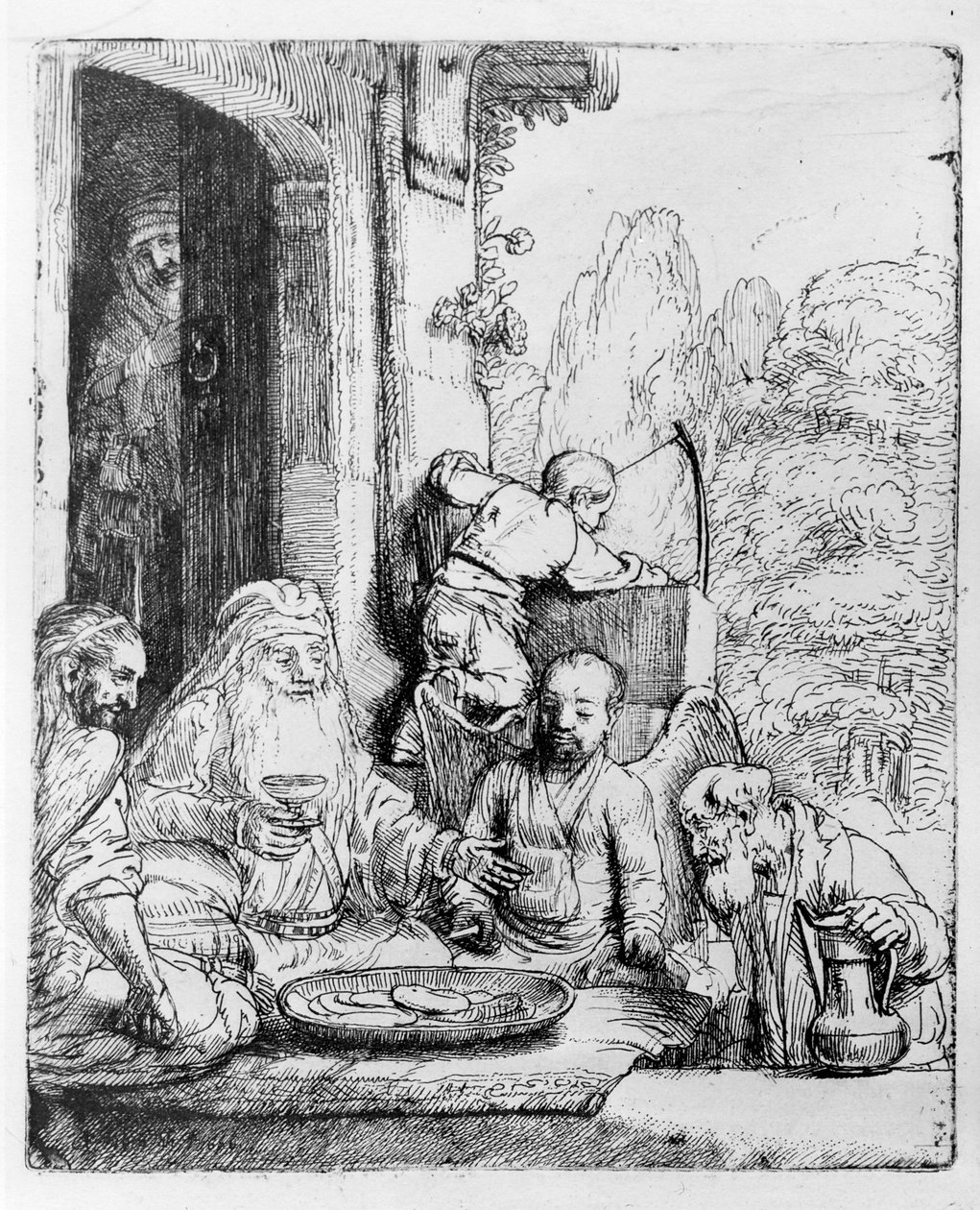 Abraham viihdyttää enkeleitä, 1656 tekijältä Rembrandt van Rijn