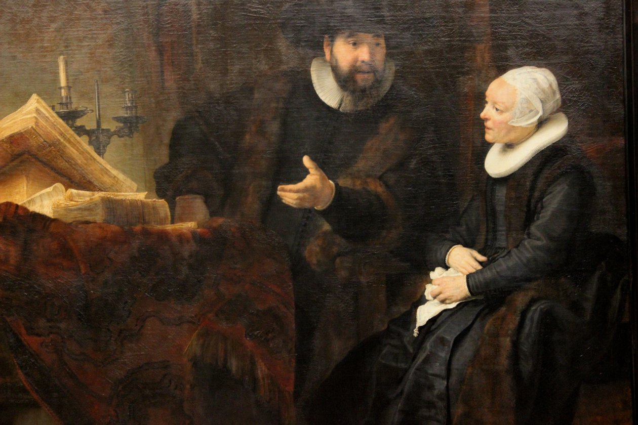 Anslo keskustelussa vaimonsa kanssa tekijältä Rembrandt van Rijn