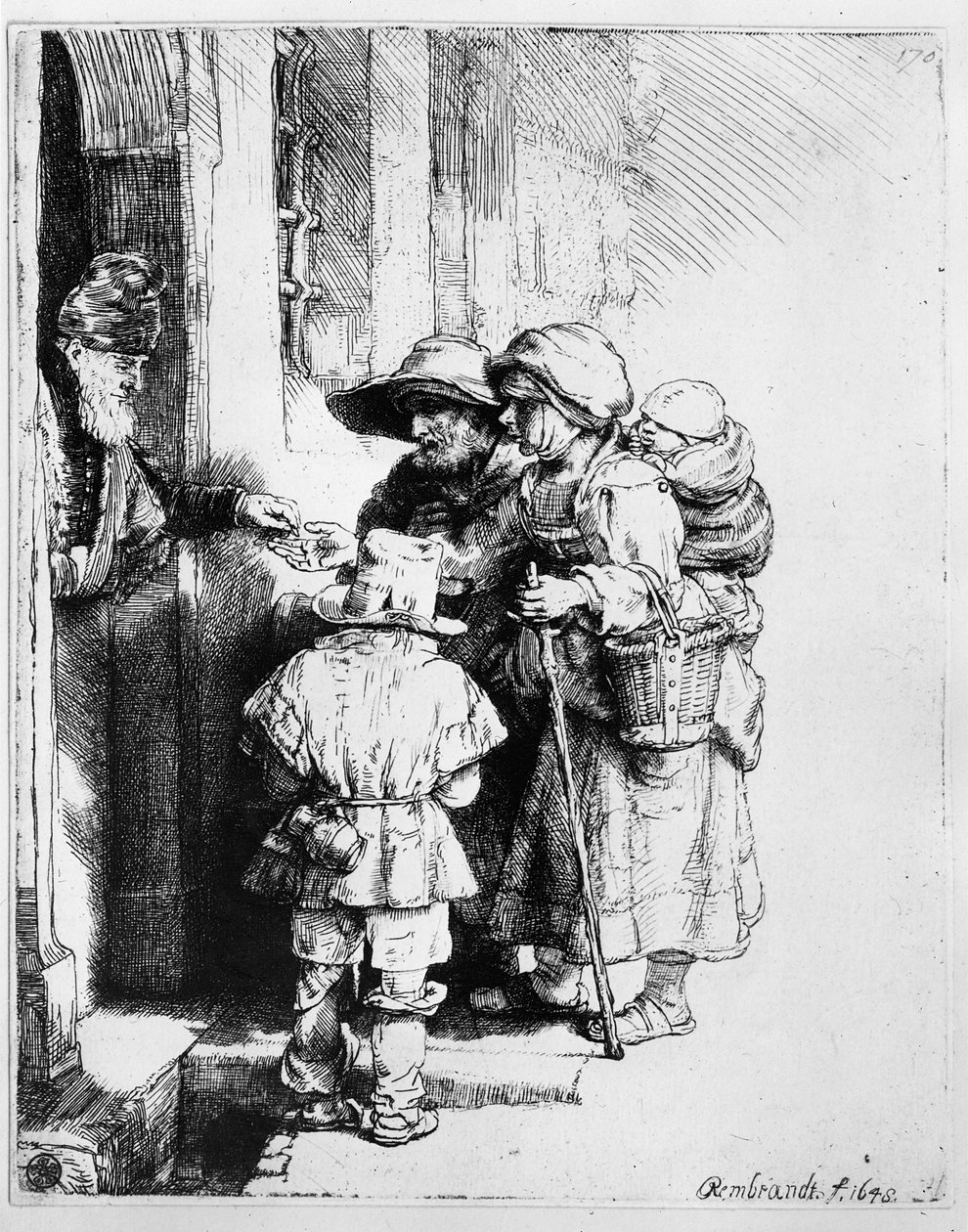 Almuja saavat kerjäläiset, 1648 tekijältä Rembrandt van Rijn