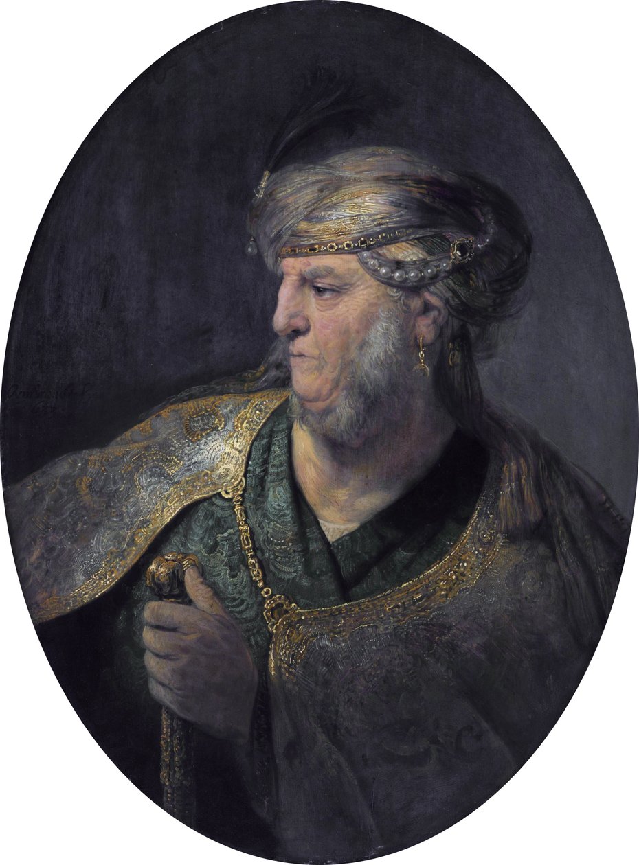Rintakuva miehestä itämaisessa mekossa tekijältä Rembrandt van Rijn