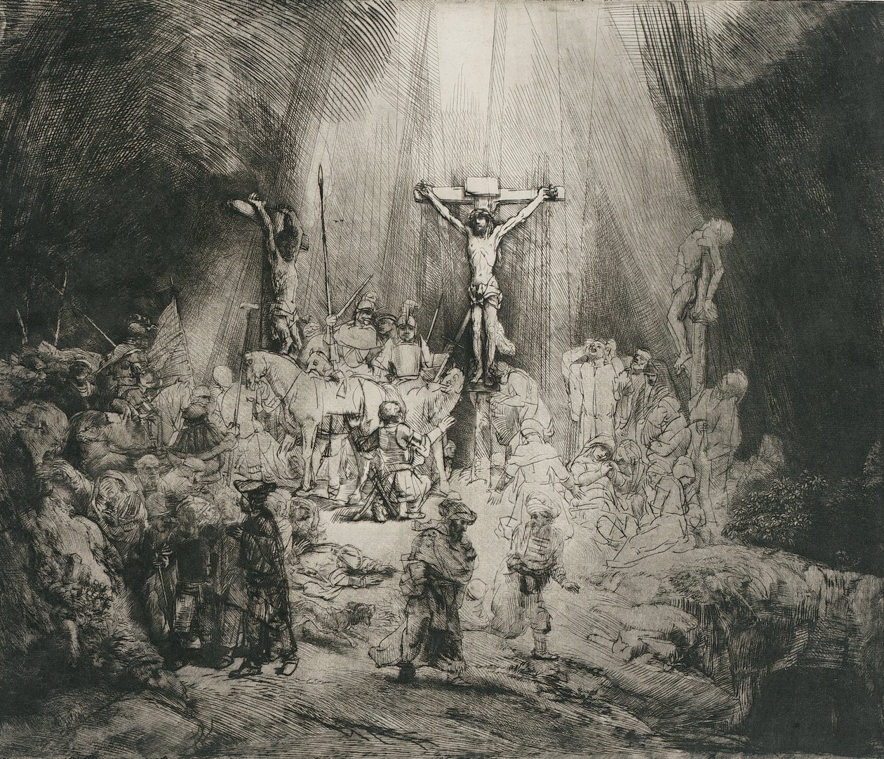 Kristus ristiinnaulittu kahden varkaan välille (kolme ristiä) tekijältä Rembrandt van Rijn