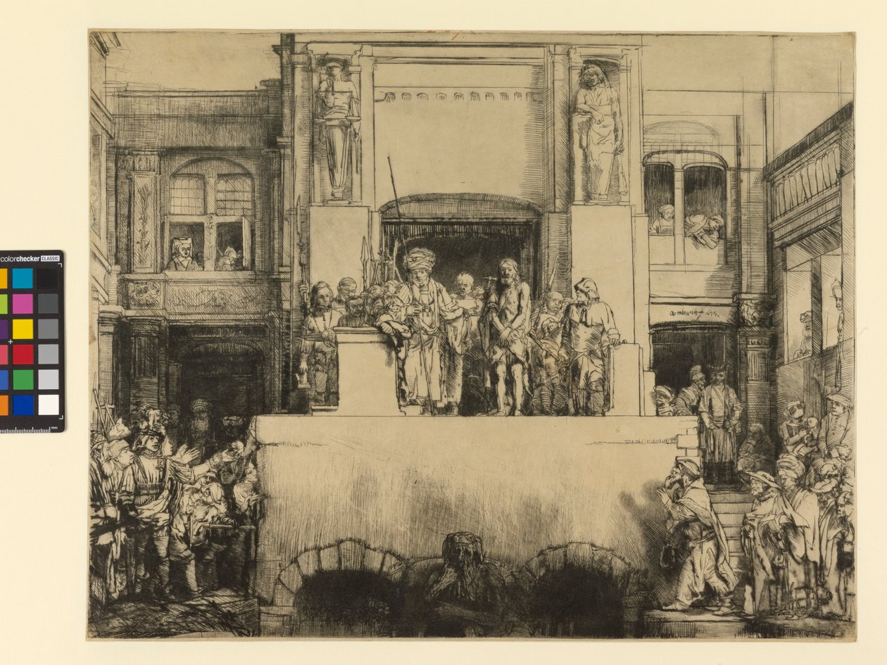 Kristus esiteltiin kansalle, 1655 (paperille painettu kuivakärki) tekijältä Rembrandt van Rijn