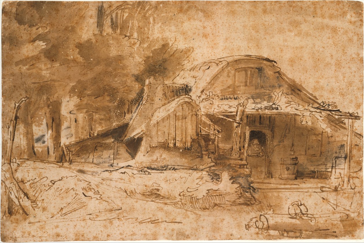 Mökki lähellä metsän reunaa tekijältä Rembrandt van Rijn