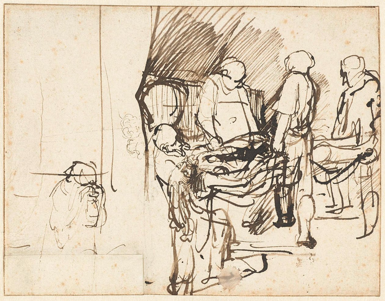 De Graflegging over een schets van een beul tekijältä Rembrandt van Rijn