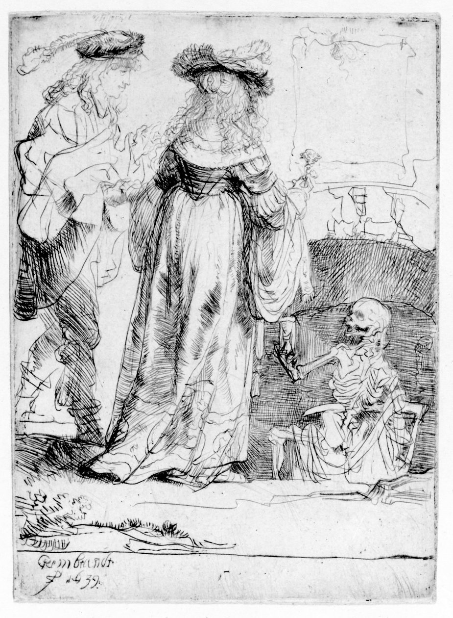 Kuolema ilmestyy avioparille avoimesta haudasta, 1639 tekijältä Rembrandt van Rijn