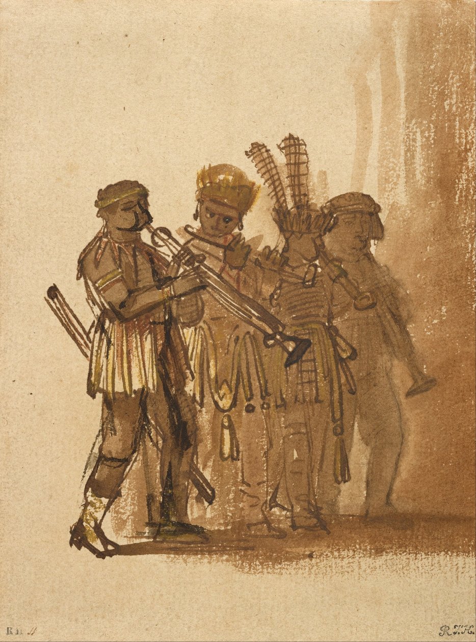 Neljä muusikkoa puhallinsoittimilla tekijältä Rembrandt van Rijn