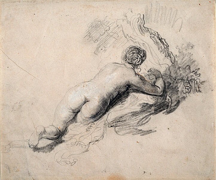 Alaston nainen makuulla tekijältä Rembrandt van Rijn