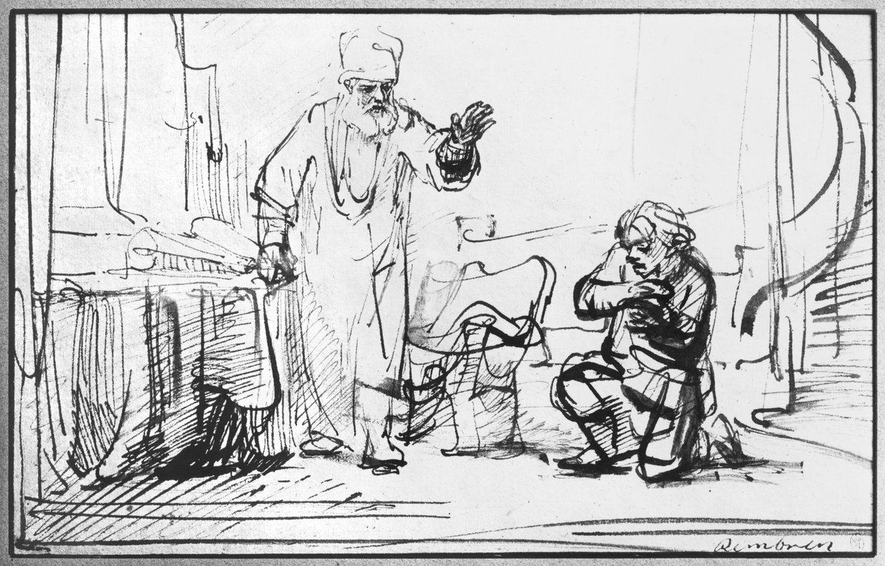 Vertaus häikäilemättömästä velkojasta (kynä ja bistre paperille) tekijältä Rembrandt van Rijn