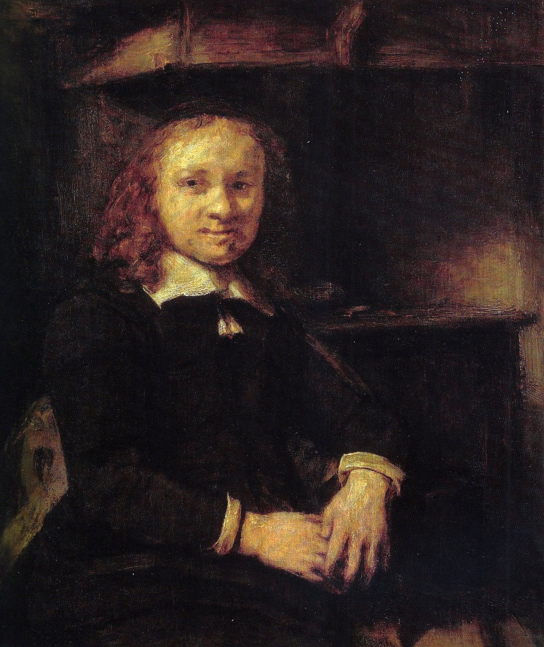 Jan Bourssen muotokuva, istuva liesi tekijältä Rembrandt van Rijn