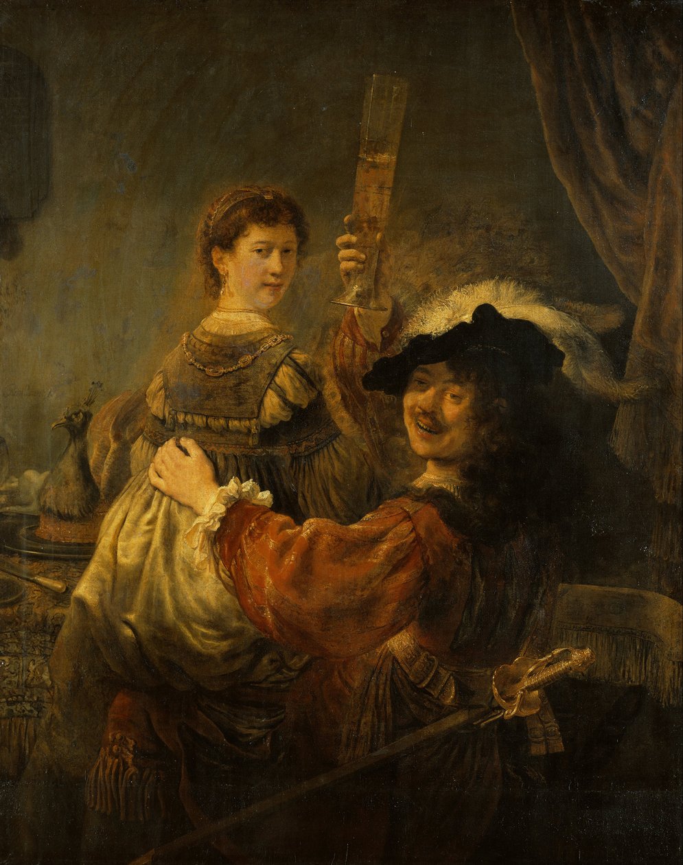 Rembrandt ja Saskia tuhlaajapojan näyttämöllä tekijältä Rembrandt van Rijn