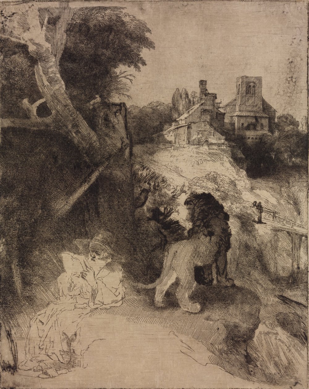 Pyhä Jerome Italian maisemassa tekijältä Rembrandt van Rijn