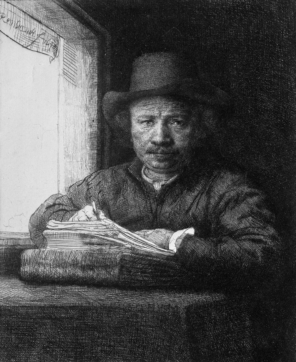 Omakuva piirtäessään, 1648 tekijältä Rembrandt van Rijn