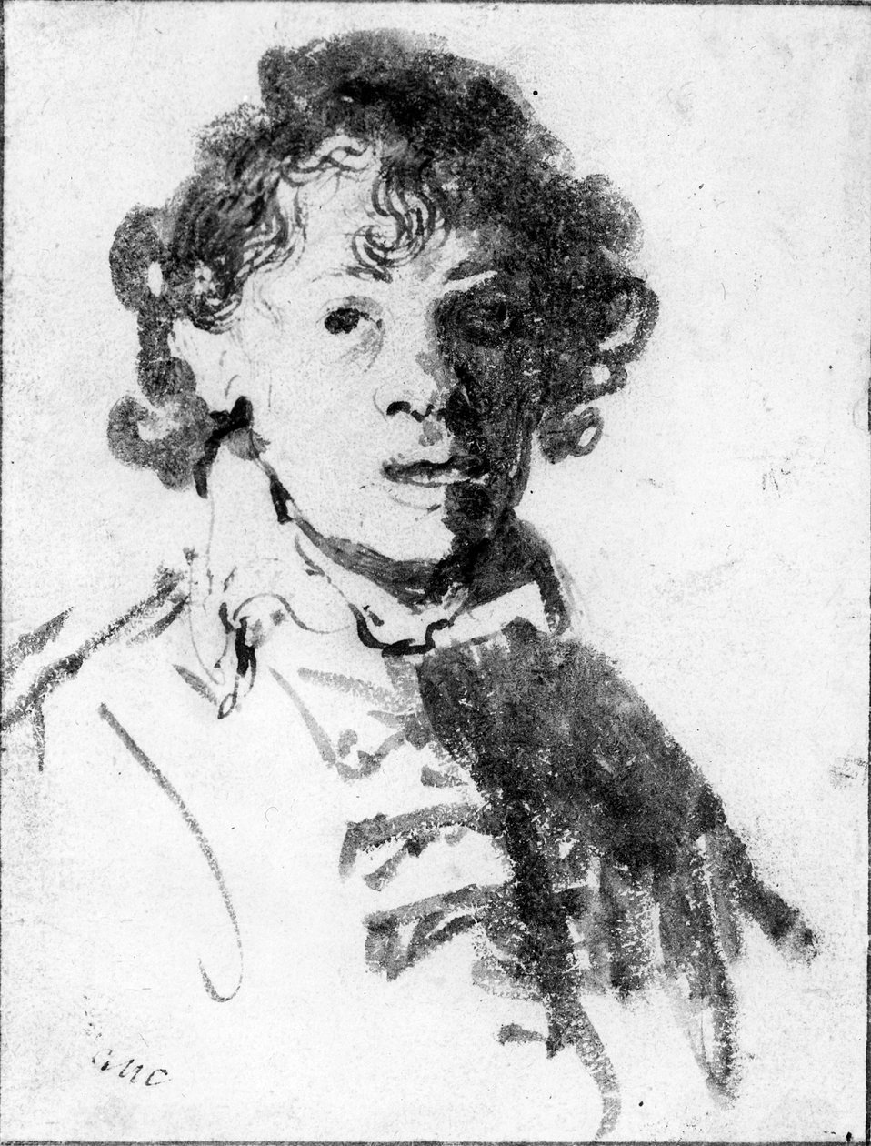 Omakuva nuorena miehenä, n. 1628 (kynä, muste ja pesu paperille) tekijältä Rembrandt van Rijn