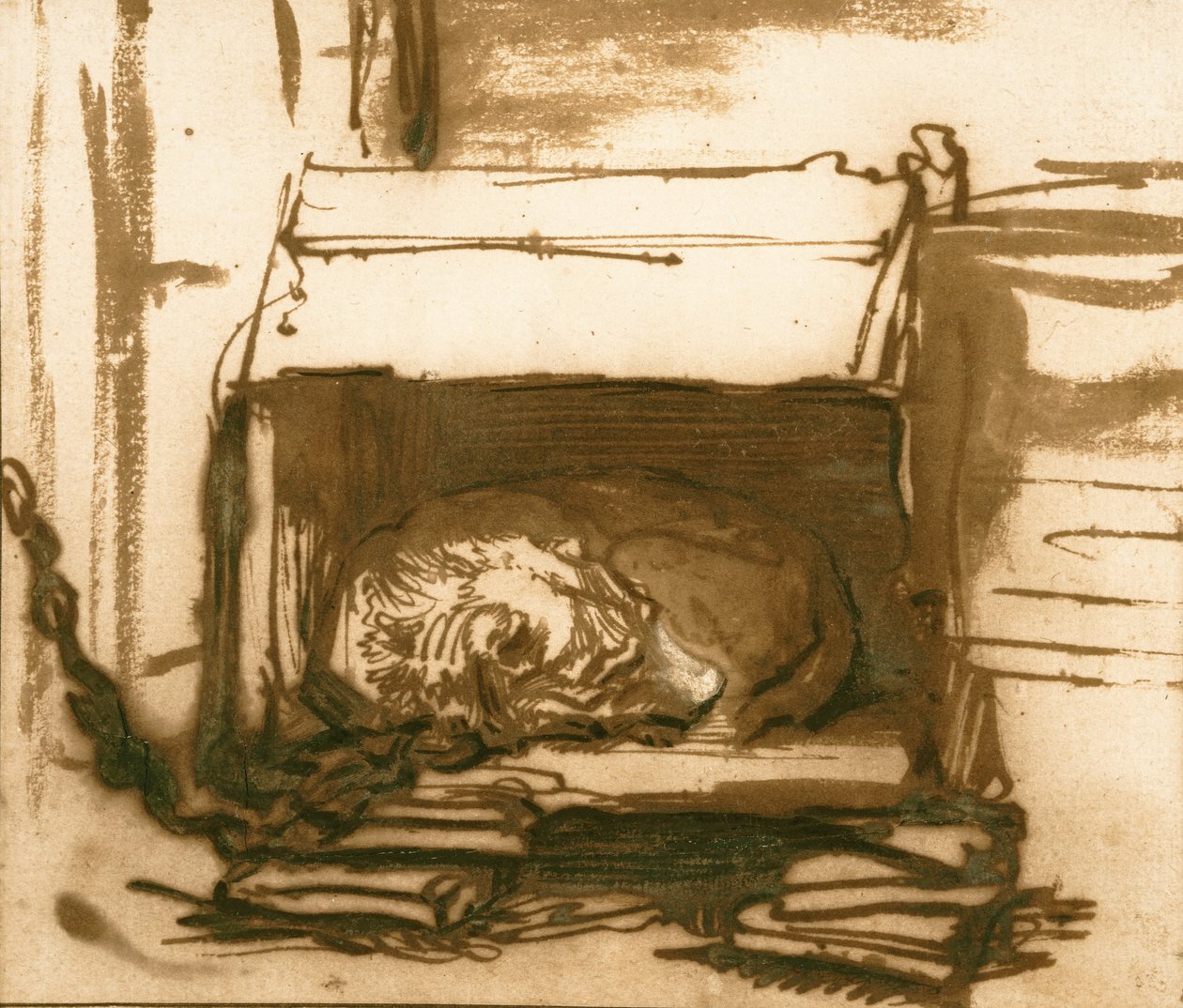 Nukkuva vahtikoira tekijältä Rembrandt van Rijn