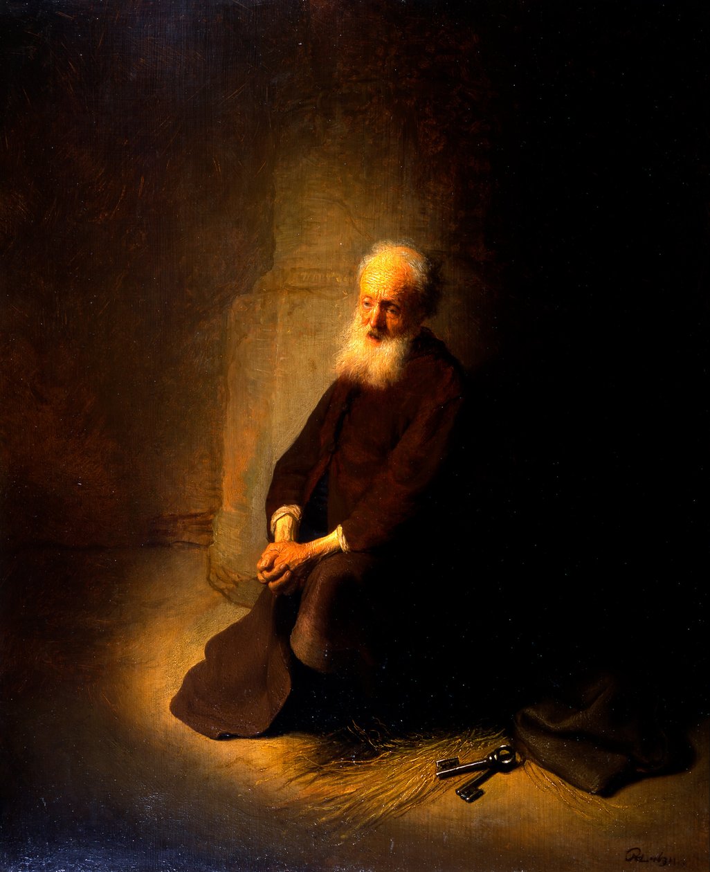 Pietari vankilassa (Apostoli Pietari polvillaan) tekijältä Rembrandt van Rijn
