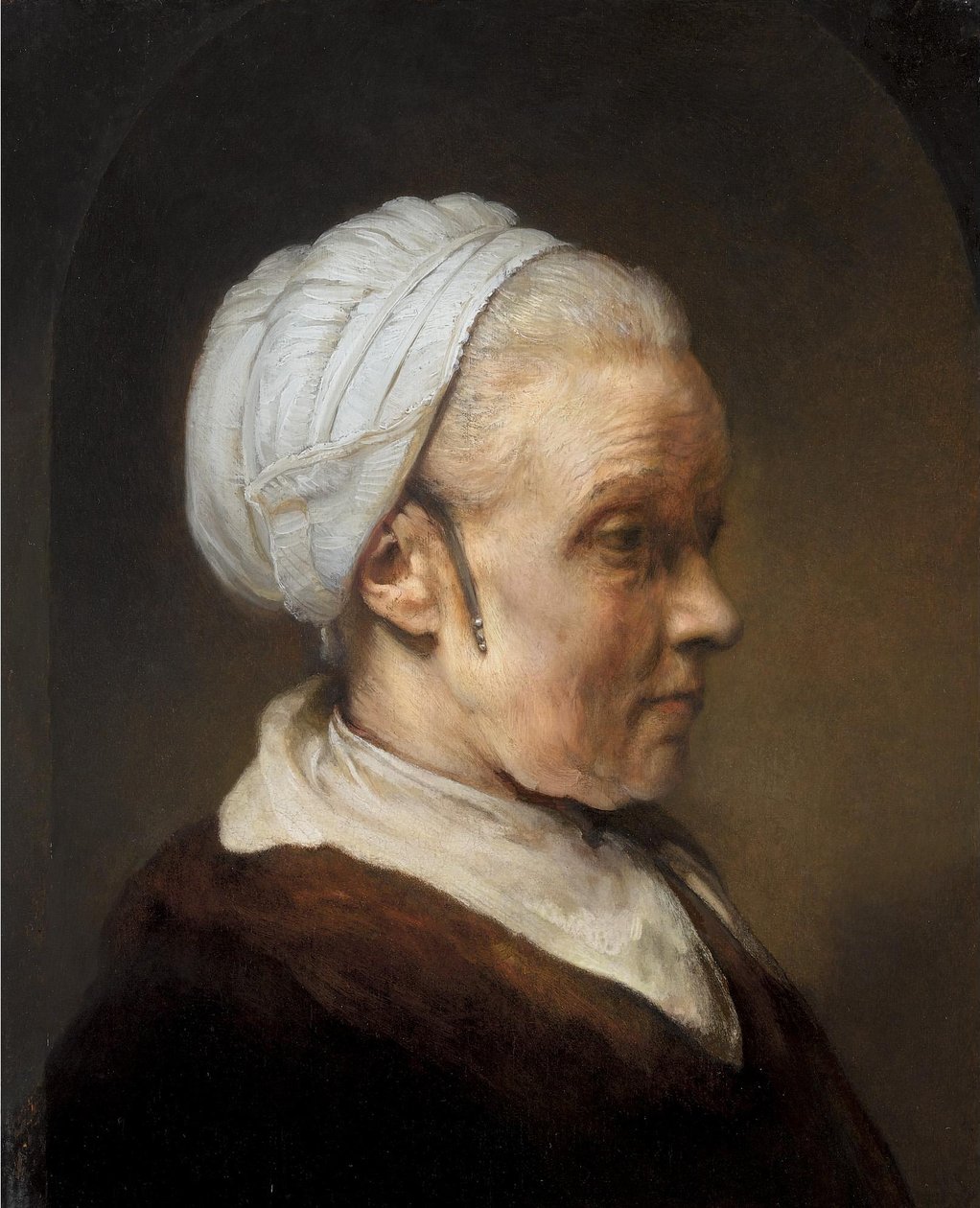 Tutkimus van een oude vrouw in een witte dop tekijältä Rembrandt van Rijn