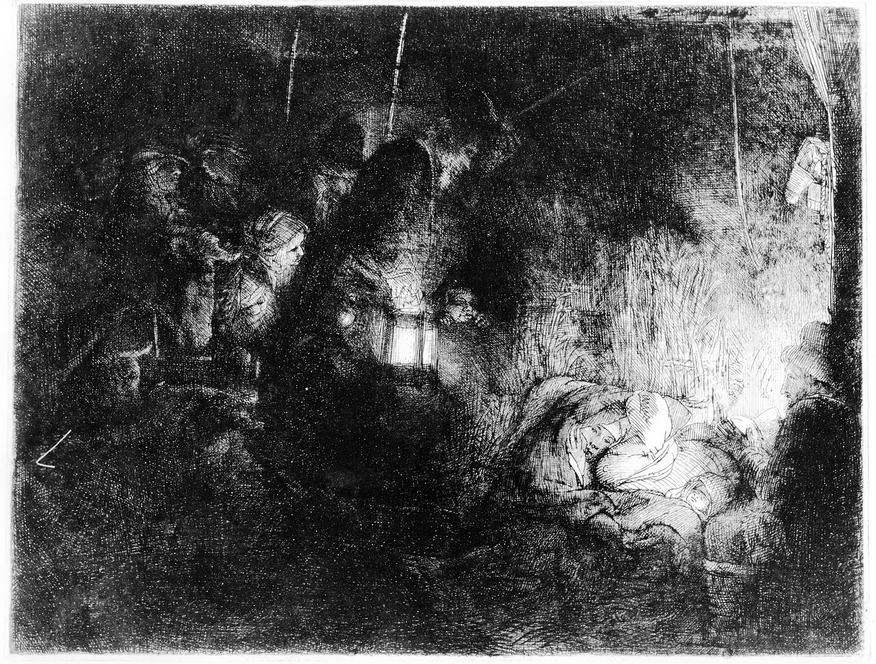 Paimenten palvonta, n. 1652 (etsaus) tekijältä Rembrandt van Rijn