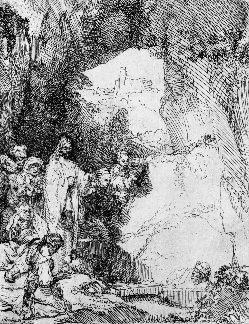 Lasaruksen pieni ylösnousemus, 1644 (etsaus) tekijältä Rembrandt van Rijn