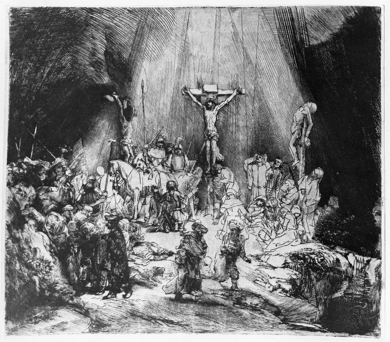 Kolme ristiä, 1653 (kuivapiste) tekijältä Rembrandt van Rijn