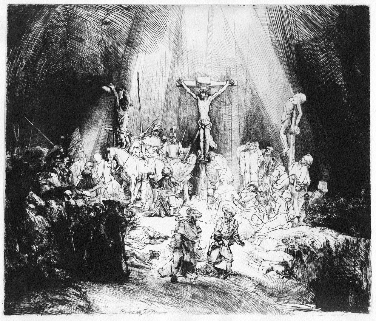 Kolme ristiä, 1653 (kuivapiste) tekijältä Rembrandt van Rijn