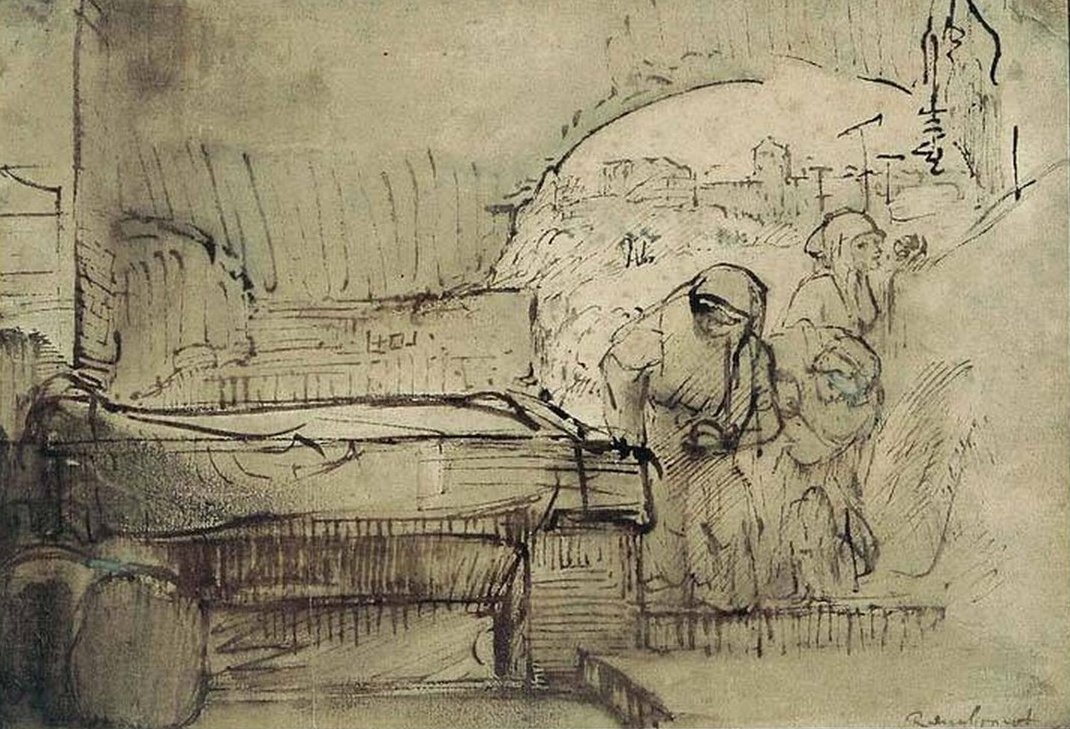 Kolme Mariaa haudalla tekijältä Rembrandt van Rijn
