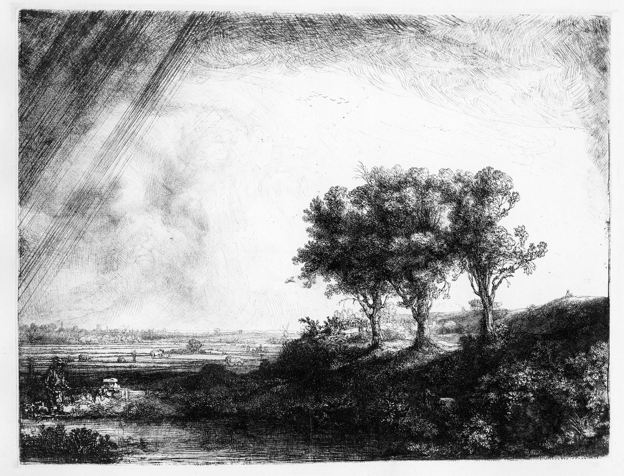 Kolme puuta, kaiverrus James Bretherton tekijältä Rembrandt van Rijn