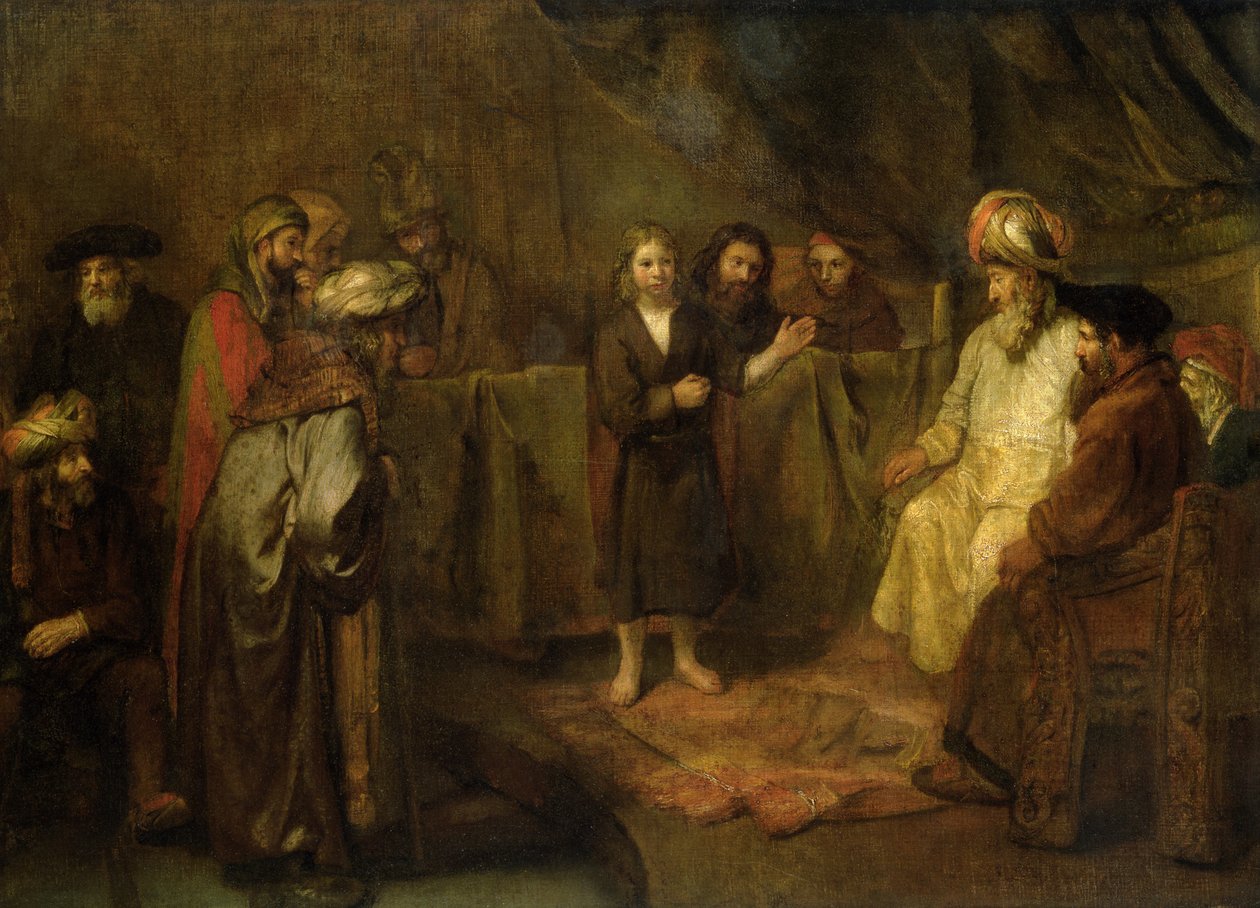 Kaksitoistavuotias Jeesus kirjanoppineiden edessä, noin 1655 tekijältä Rembrandt van Rijn