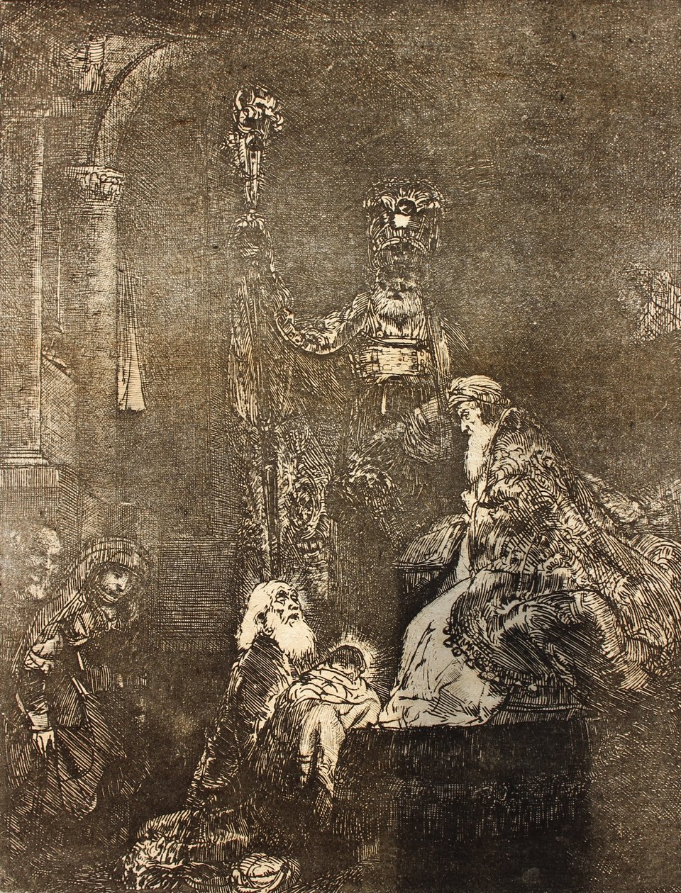 Esitys temppelissä pimeällä tavalla tekijältä Rembrandt van Rijn