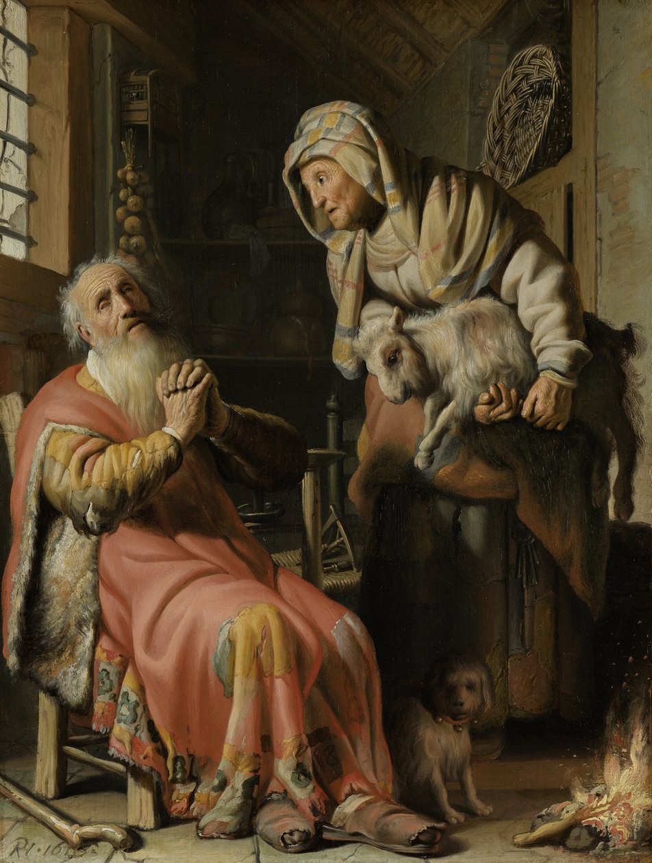 Tobit ja Anna lapsivuohen kanssa tekijältä Rembrandt van Rijn