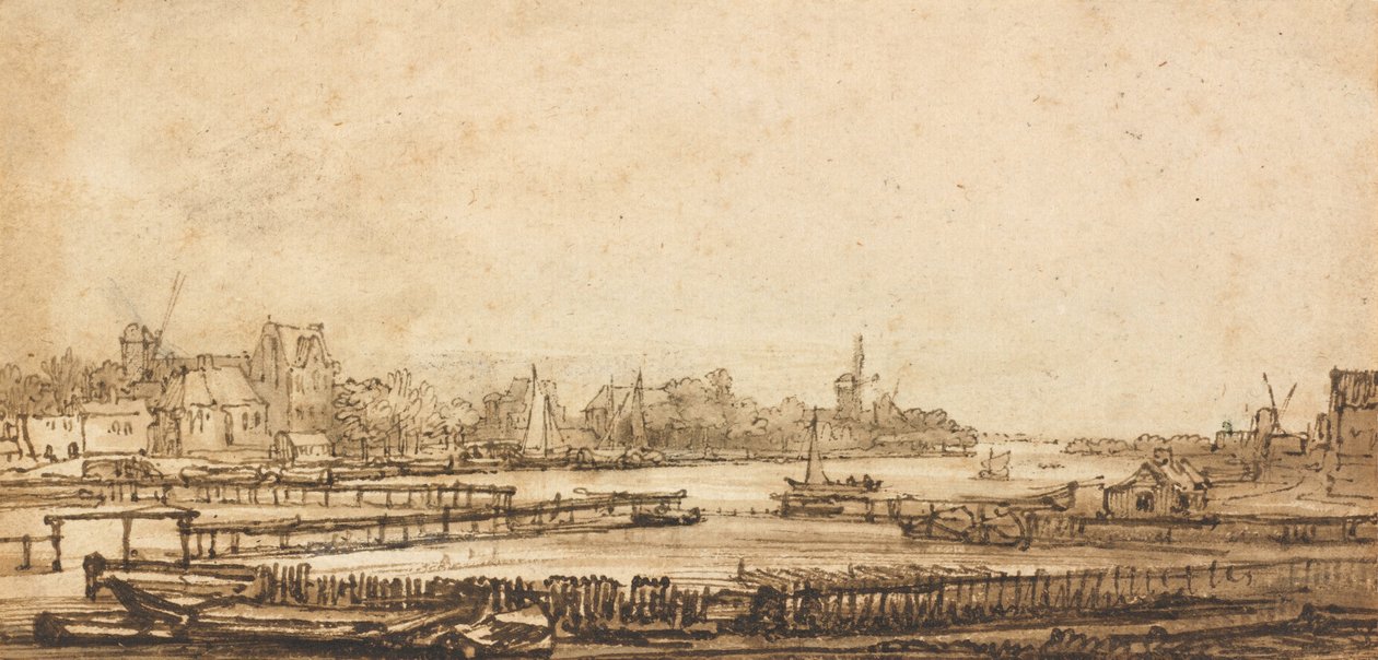 Näkymä Amstelille valleelta tekijältä Rembrandt van Rijn