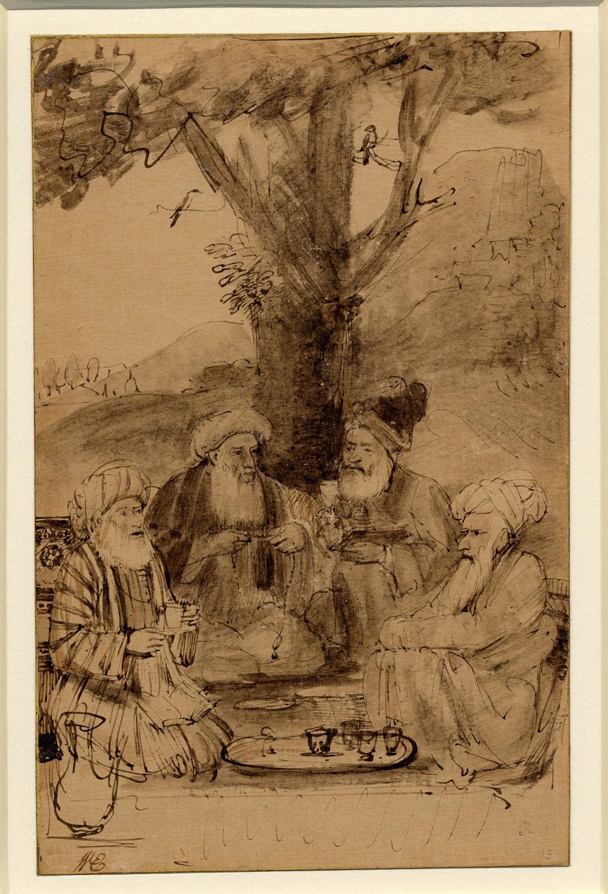 Neljä mullahia istuu puun alla, Rembrandt, noin 1656-61. tekijältä Rembrandt