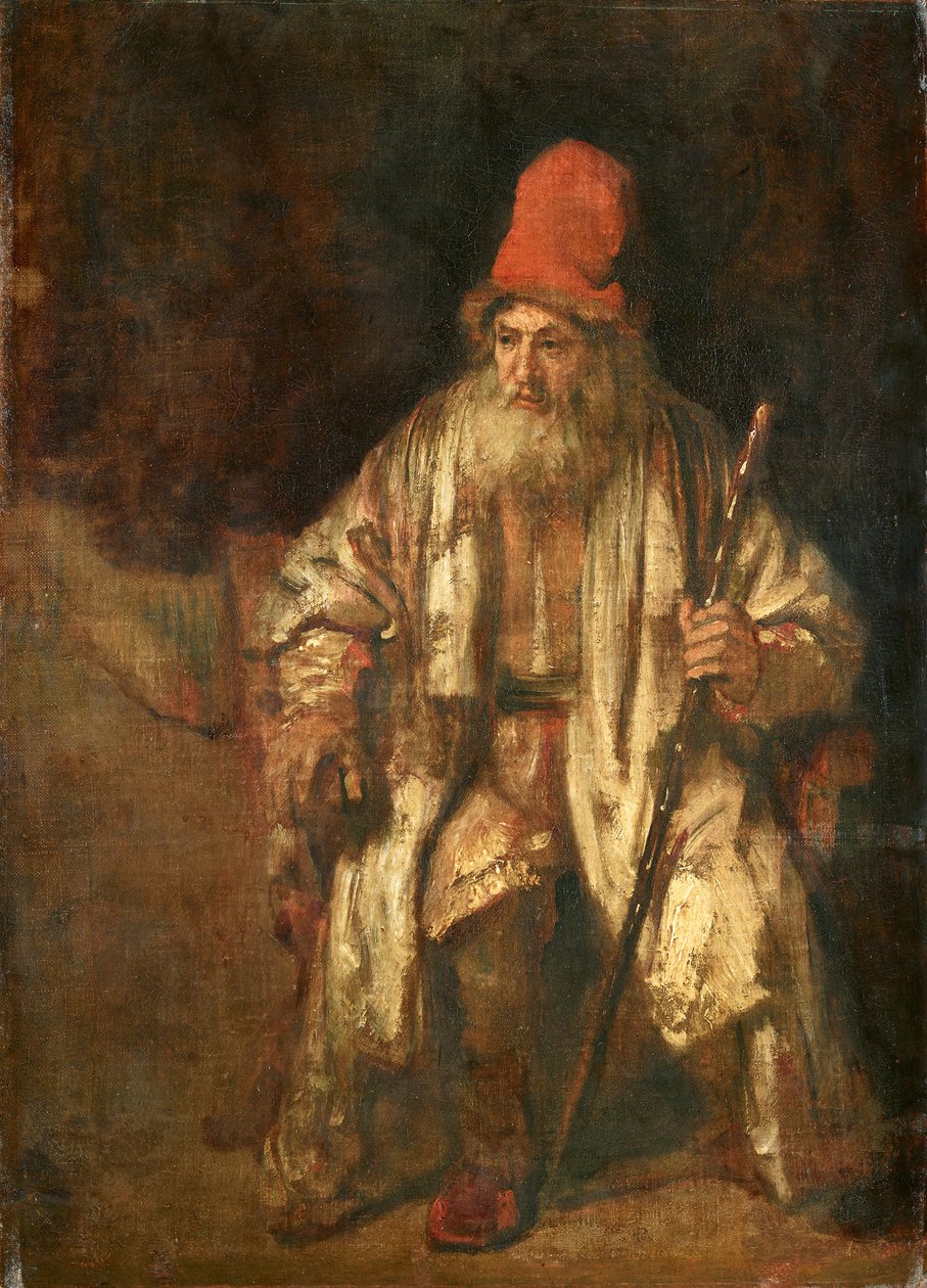 Vanha mies, jolla on punainen lippis tekijältä Rembrandt