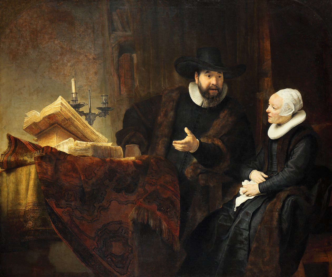 Mennoniittisaarnaaja Cornelis Claesz Anslo (1592-1646) ja hänen vaimonsa Aeltje Gerritsdr Schouten. tekijältä Rembrandt