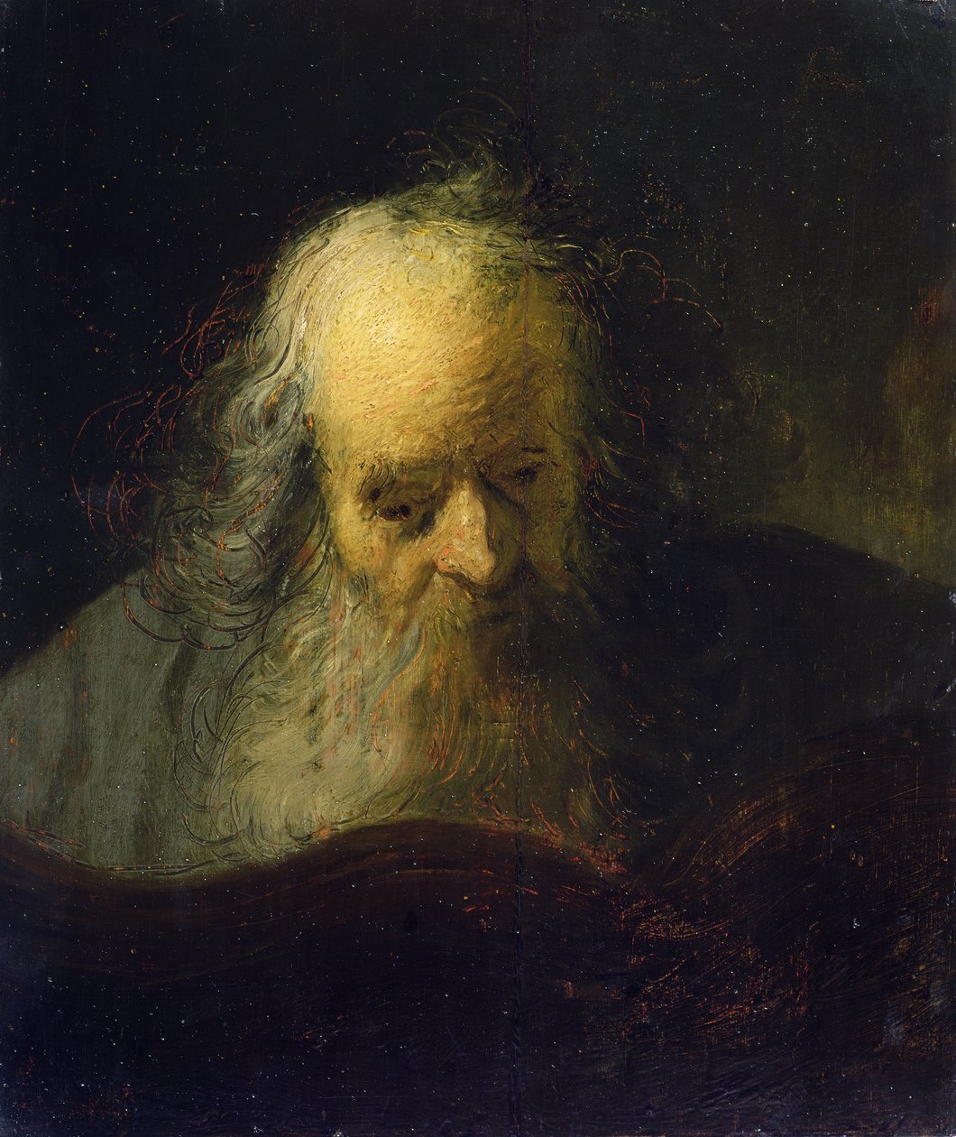 Vanha mies lukemassa kirjaa (öljy kankaalle) tekijältä Rembrandt Harmensz. van Rijn (circle of)
