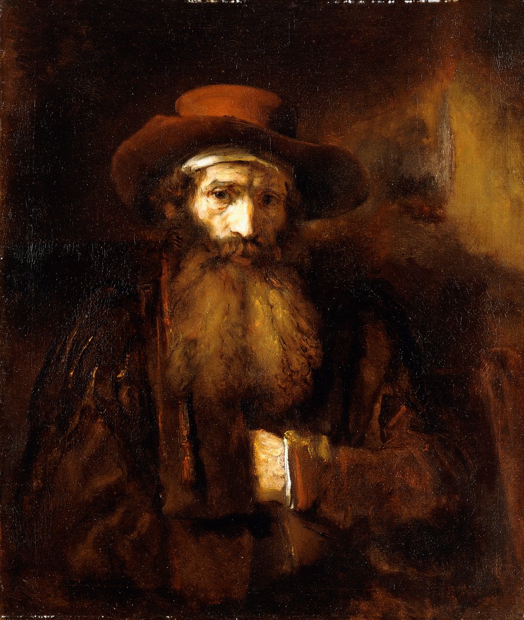 Parrakas vanha mies, yllään ruskea takki ja ruskea hattu, 1651 tekijältä Rembrandt van Rijn