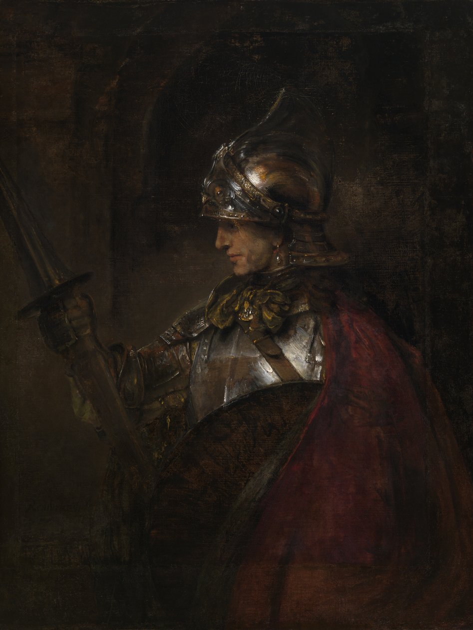 Panssaripukuinen mies tekijältä Rembrandt Harmensz. van Rijn