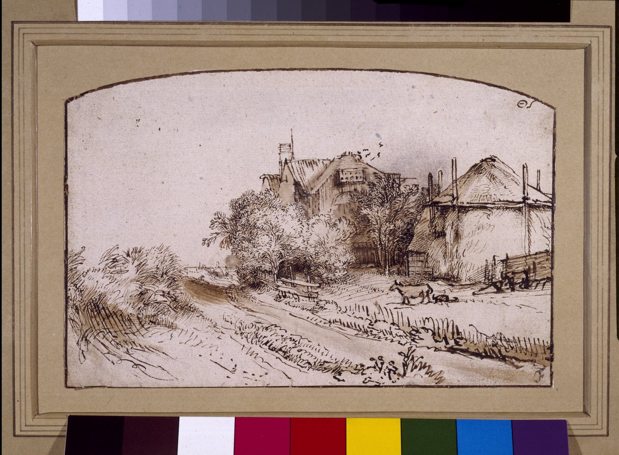 Heinäsuova lähellä maatilaa, n. 1650 (kynä ja muste paperille) tekijältä Rembrandt Harmensz. van Rijn