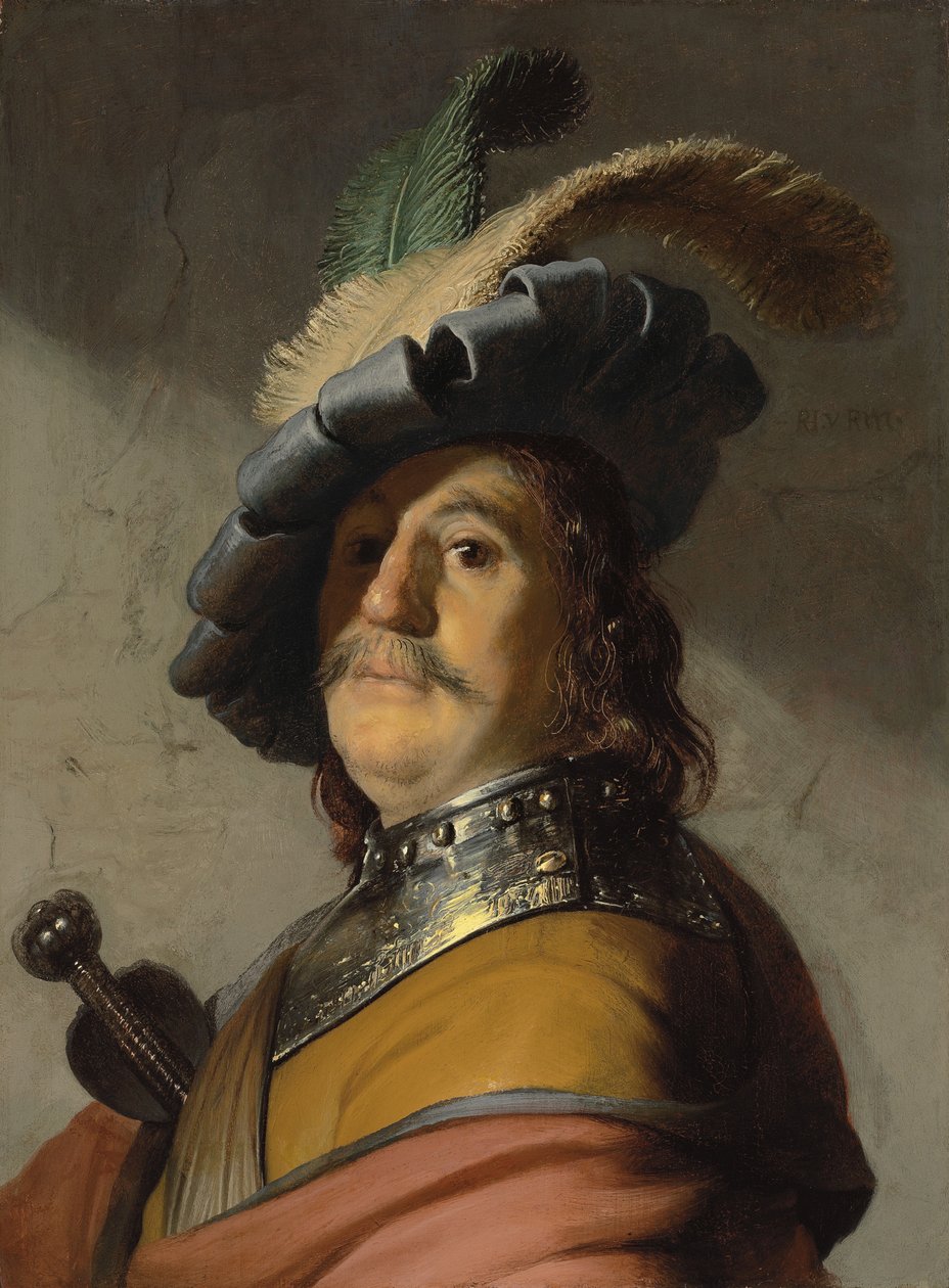 Mies rotkossa ja korkki (öljy paneelissa) tekijältä Rembrandt van Rijn