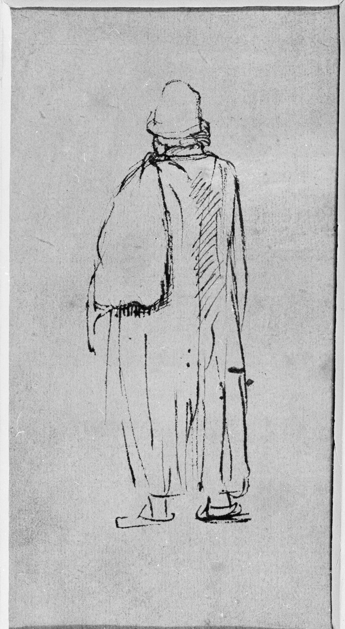 Mies takaa katsottuna kävelemässä vasemmalle (kynä ja muste paperille) tekijältä Rembrandt Harmensz. van Rijn
