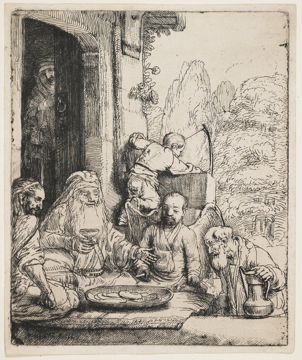 Abraham viihdyttää enkeleitä tekijältä Rembrandt van Rijn