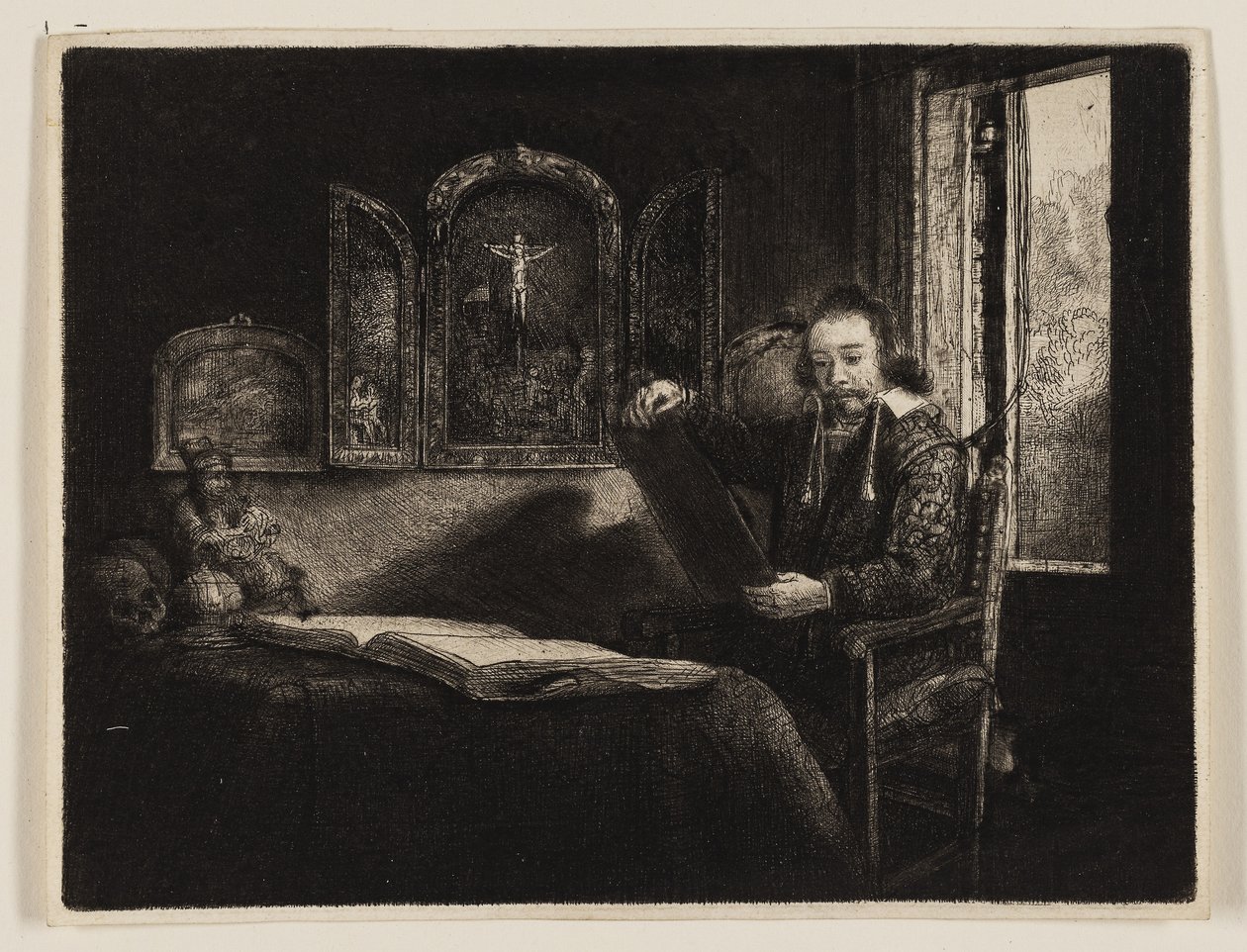 Abraham Francen, Apothecary, n. 1657 (etsaus ja kuivakärki mustalla paperilla) tekijältä Rembrandt Harmensz. van Rijn