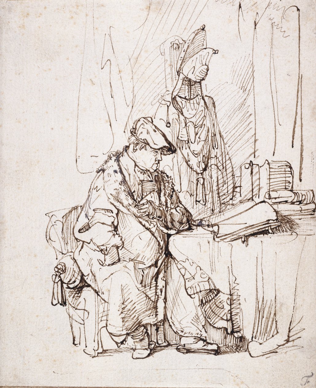 Un actor al seu vestidor (llapis i tinta marró sobre paper blanc) finlandès tekijältä Rembrandt Harmensz. van Rijn