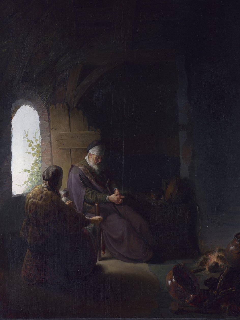 Anna and the Blind Tobit, n. 1630 (öljy paneelille) tekijältä Rembrandt van Rijn